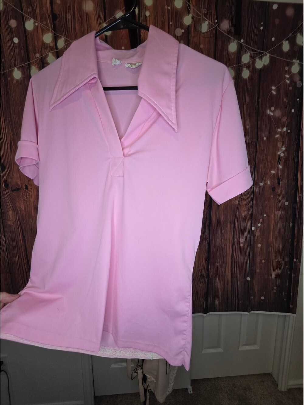 Vintage Montgomery Ward Pink Polyester Polo Shirt Size L